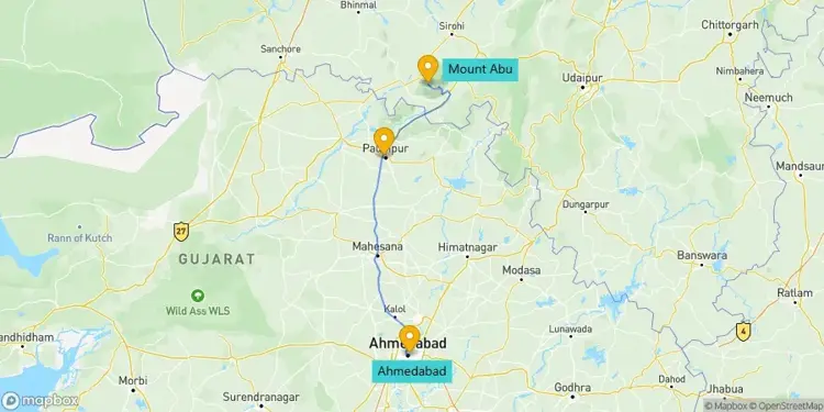 Ahmedabad to Mount Abu Road Trip map