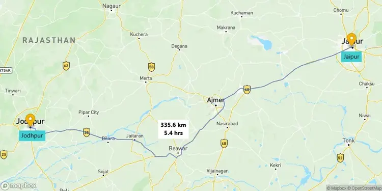 Jaipur to Jodhpur Road Trip map