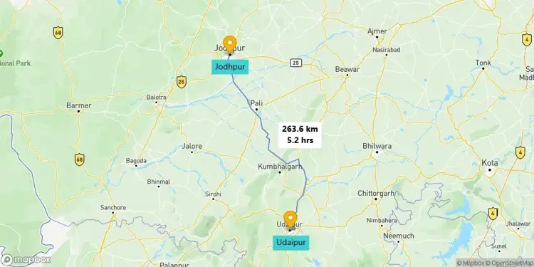 Udaipur to Jodhpur Road Trip map