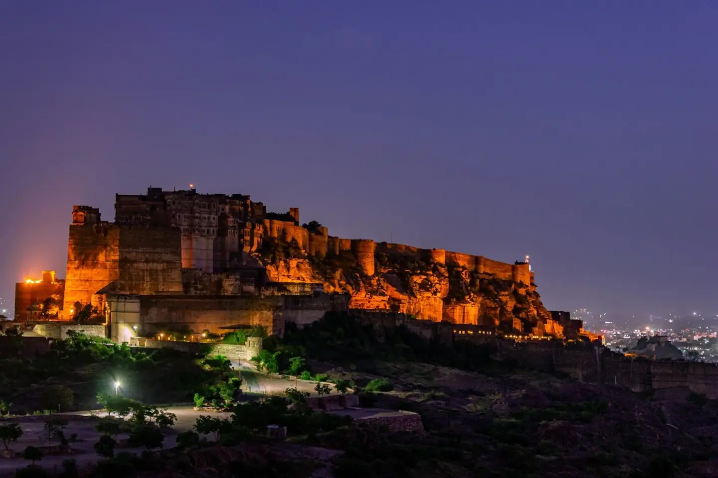 Mehrangarh Fort overlooking the Blue City of Jodhpur, Rajasthan.