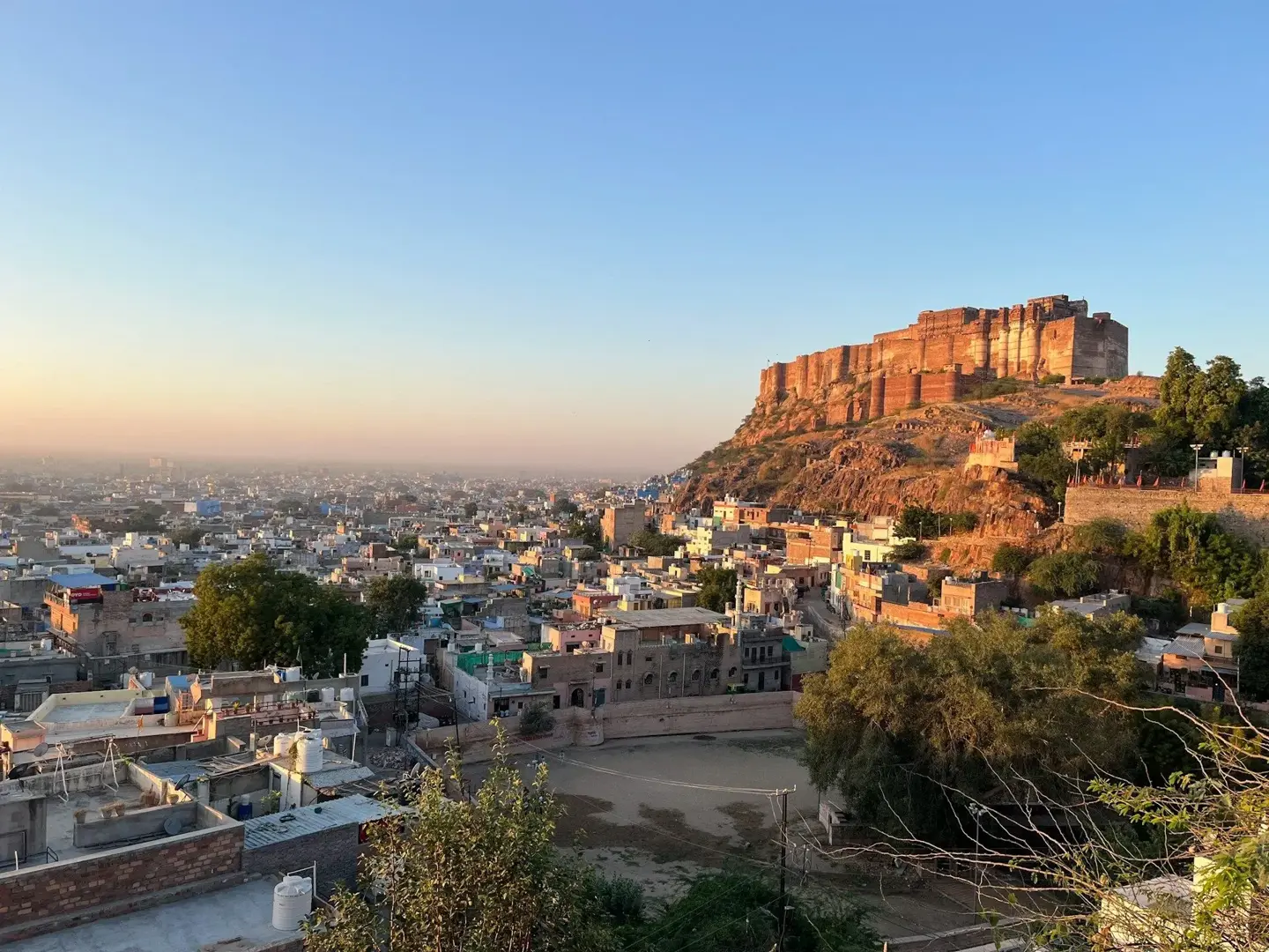 Jodhpur city arrival view with Mehrangarh Fort in Rajasthan.