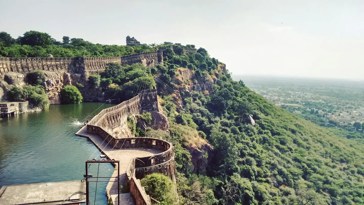 Chittorgarh Fort with surrounding Aravalli hills on the Udaipur to Chittorgarh road trip.