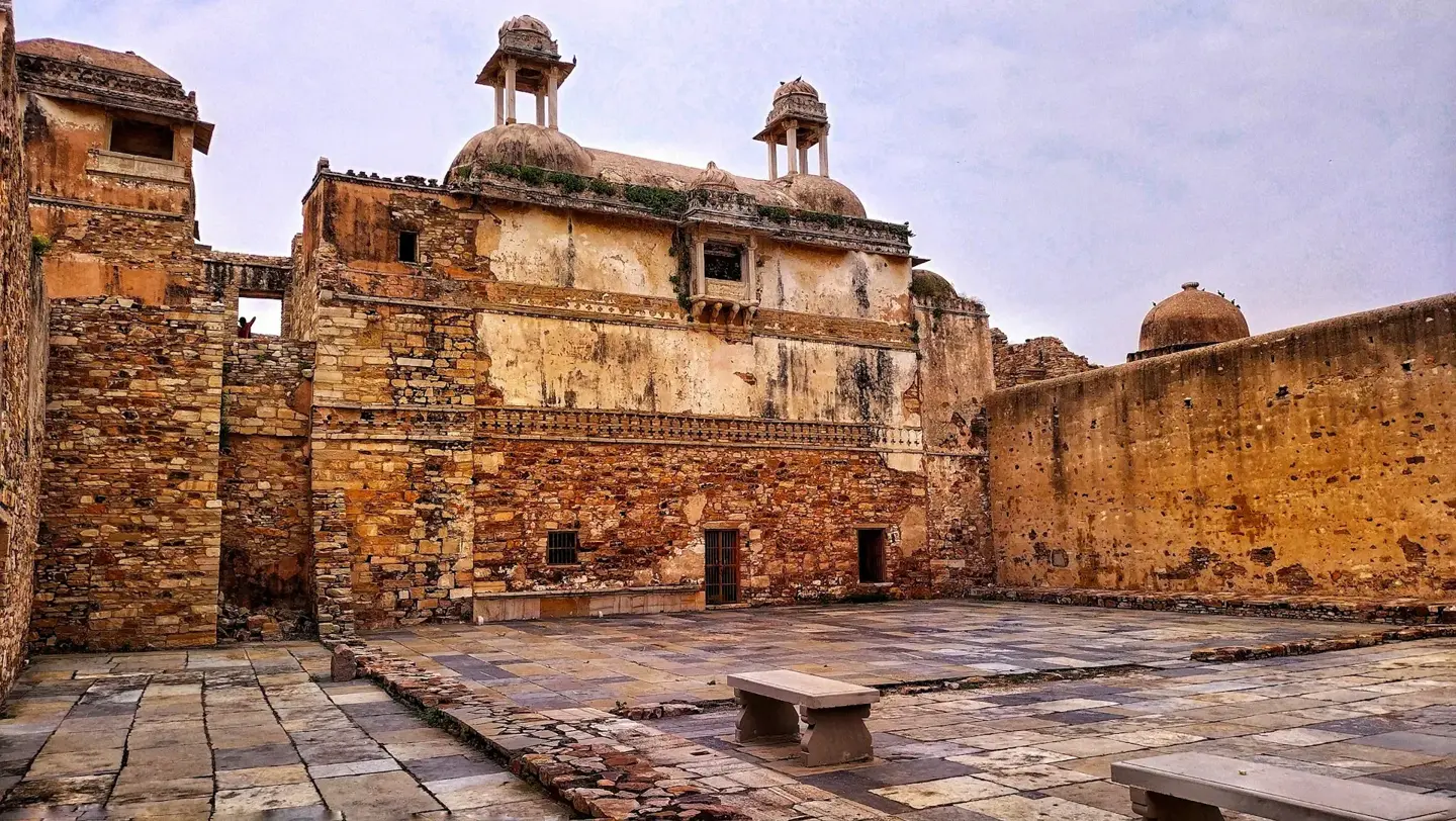Historic architecture inside Chittorgarh Fort Rajasthan visited on the Udaipur to Chittorgarh road trip.